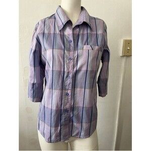Vintage 80s Womens Striped Shirt M Purple Western Retro Striped Boho Western Mod